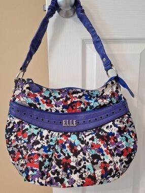 ELLE Multicolor Floral Shoulder Bag with Purple Trim